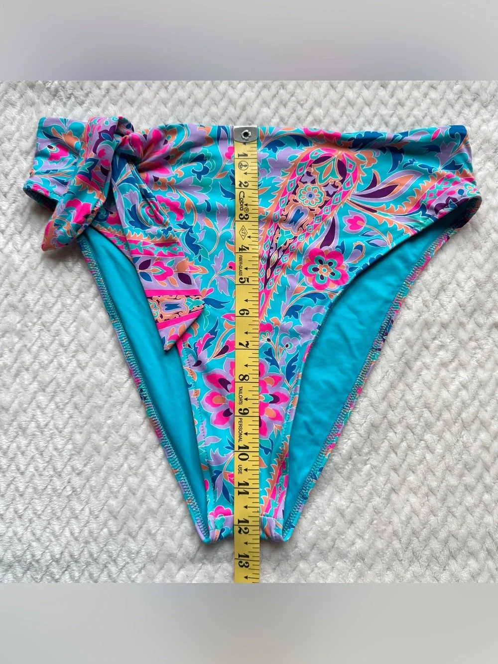 Frankie's Bikinis Scarf Bikini Bottom L Side Tie Blue Multicolor Paisley Hi Leg